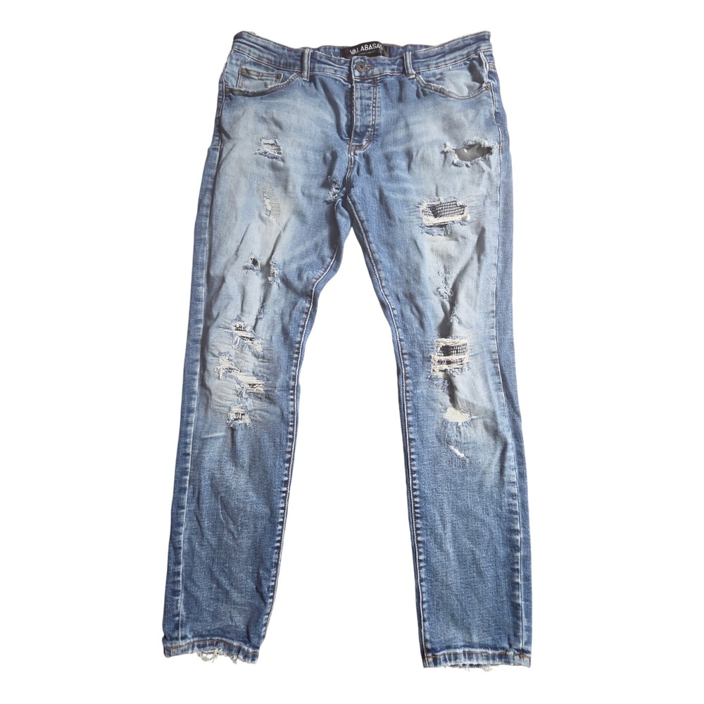 Valabasas Mens Slim Fit Distressed Skinny Jeans 36x31 Denim Streetwear Grunge